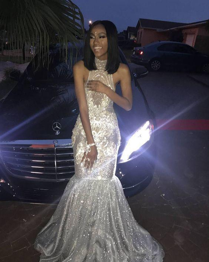 Mermaid Sleeveless Long Prom Dresses,Sparkly Prom Dress Y575