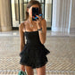 A-line Spaghetti Straps Black Short Homecoming Dress Cute Little Black Dress Y456