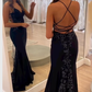 Elegant V Neck Straps Black Evening Dresses Lace-up Back Y1636