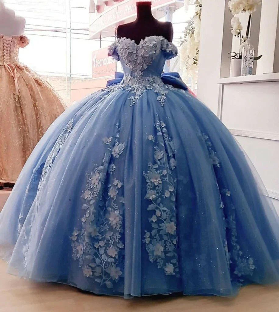 Beaded Princess Quinceanera Dresses with Big Bow Sweet 15 16 Ball Gown Y1485