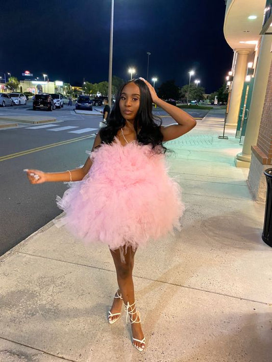 Pink Tulle Birthday Outfit Short Homecoming Dress Y326