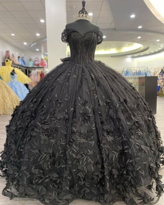 Black Quinceañera Dress,Black Ball Gown,Sweet 16 Dress Y1447