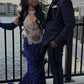 Sparkly Mermaid Royal Blue Sequins Prom Dress ,Charming Evening Dress Y1353