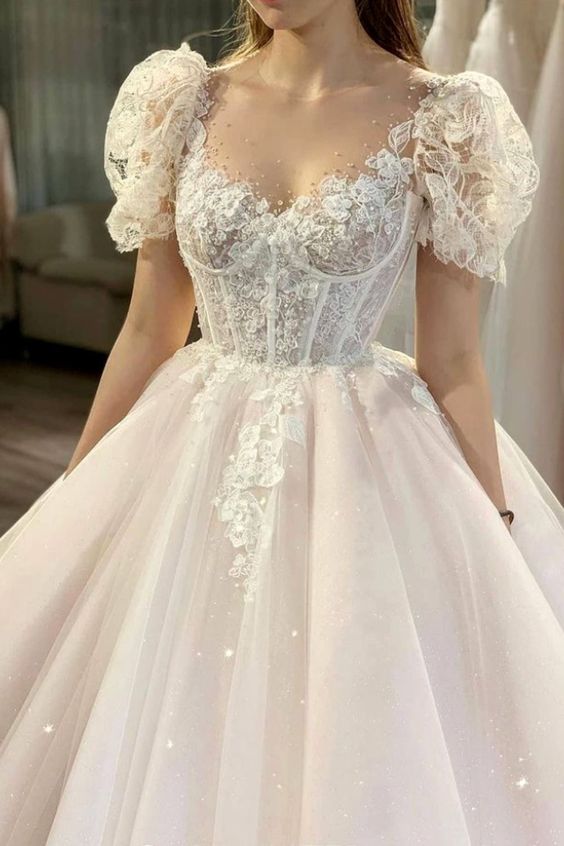 Elegant Champagne Tulle Corset Prom Dress Lace Embroidery For Girls Y50
