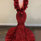 Mermaid Red Sequins Long Prom Dress Charming Evening Dress Y536