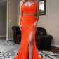 Two Piece Orange Sequins Long Prom Dress Y995