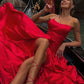 Red Satin Long Prom Dress Backless Evening Dress Y279