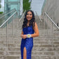 Royal Blue Sequins Long Prom Dress With Side Slit Elegant Evening Gown  Y128