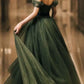 Simple green tulle long prom dress, green tulle evening dress Y1554