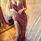 Long Prom Dresses, pink Prom Dresses, sequin Prom Dresses, Sheath Prom Dresses Y1313