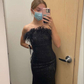 Strapless Mermaid Long Prom Dress Charming Black Evening Dress  Y421