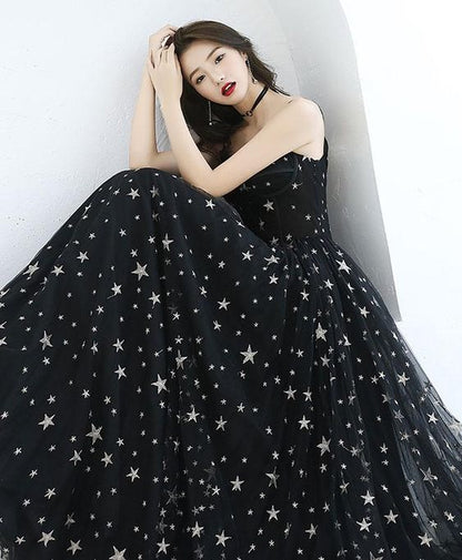 Sexy Black Sweetheart Tulle Long Party Dress, Chic Black Evening Dress Prom Dress Y1159