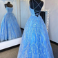Elegant Straps Blue Appliqued Formal Dress A-line Prom Dress Y185