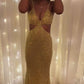 Sparkly Gold Sleeveless Mermaid Evening Dress,Sexy Prom Dress For Black Girls Y813