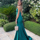 Simple Satin V Neck Mermaid Green Long Prom Dress, Green Evening Dress Y852