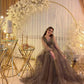 A-line V-neck Tulle Illusion Evening Dress, Sheer Long Sleeves Evening Gown Y1204