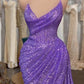 Light Purple Sequins Long Prom Dress Removable Sleeve,Charming Evening Dress Y711