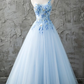 Blue One-Shoulder Prom Dresses,A-Line Beading Formal Dresses,Pleats Floor-Length Prom Dress Y862