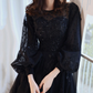 Black lace long prom dress A line evening gown Y1294