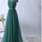 Green tulle lace top round neck long evening dresses ,simple formal dress S6796