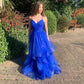 Royal Blue Ruffle A-line Long Formal Gown Glitter Royal Blue Prom Dress Y358