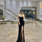 Charming Black Strapless Prom Dress High Side Slit Sheath/Column Black Evening Dress Y386