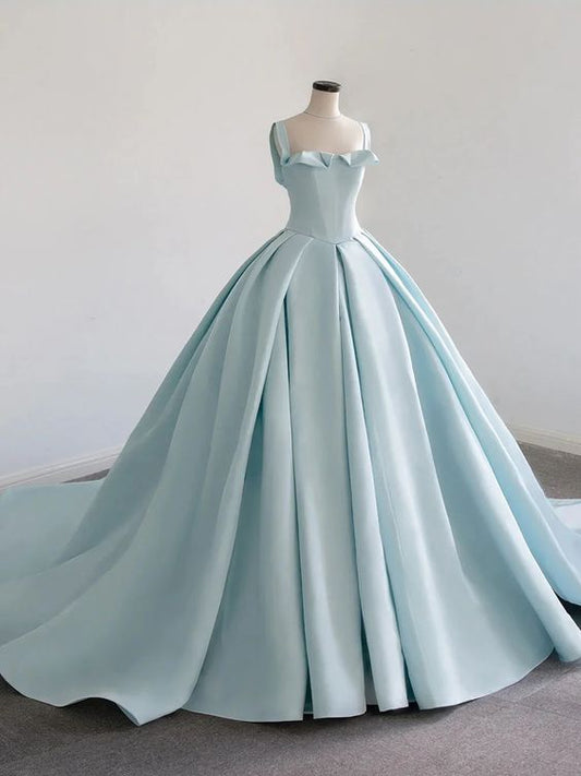 Blue Satin Long Ball Gown , Blue Sweet 16 Dress Y392