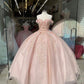 Off The Shoulder Pink Quinceanera Dresses Lace Applique Sweet 16 Dress Ball Gown Y395