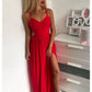 Red Spaghetti Straps Evening Dress With Side Slit Y432