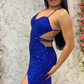 Sexy Royal Blue Sequin Mermaid Long Formal Gown,Backless Evening Dress Y1695