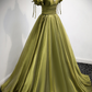 Green v neck tulle long prom dress A line evening dress Y898