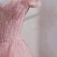 Pink Off Shoulder Tulle Tea Length Prom Dress, Tulle Formal Dress Y1281