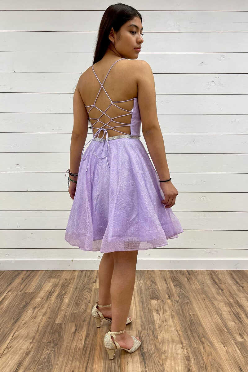 A-Line Lavender Plunge V Short Homecoming Dress Y931