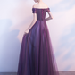 Off Shoulder Purple Tulle With Lace Prom Dresses Y884