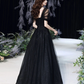 Black Tulle Off Shoulder Long Prom Dress, Black Formal Graduation Dresses Y1131