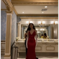 Elegant Mermaid V Neck Long Prom Dress,Classic Burgundy Evening Dress Y1648