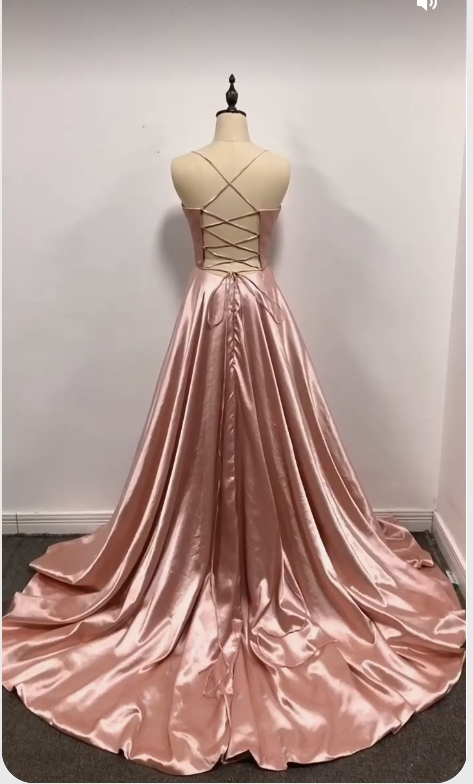 Blush Pink Simple Satin Long Prom Dress Senior School Dress Y259