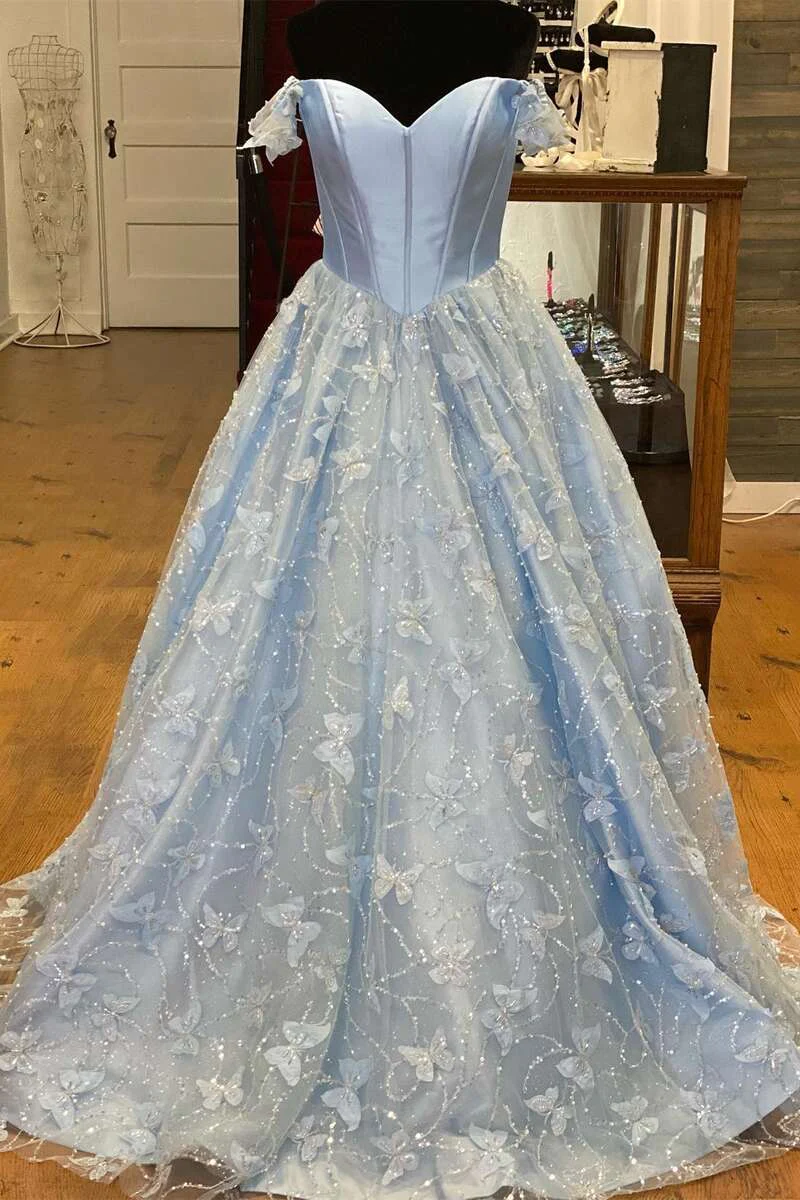 Light Blue Sweetheart Off-the-Shoulder A-line Prom Dress Y1869