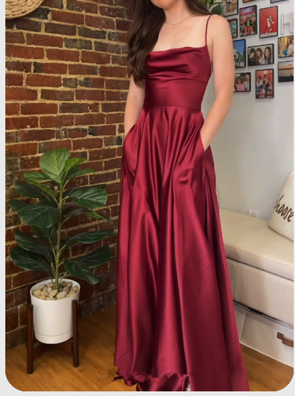 A-line Spaghetti Straps Prom Dress Generous Graduation Dress Y698