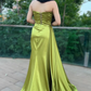 Green satin long prom dress mermaid evening dress Y242