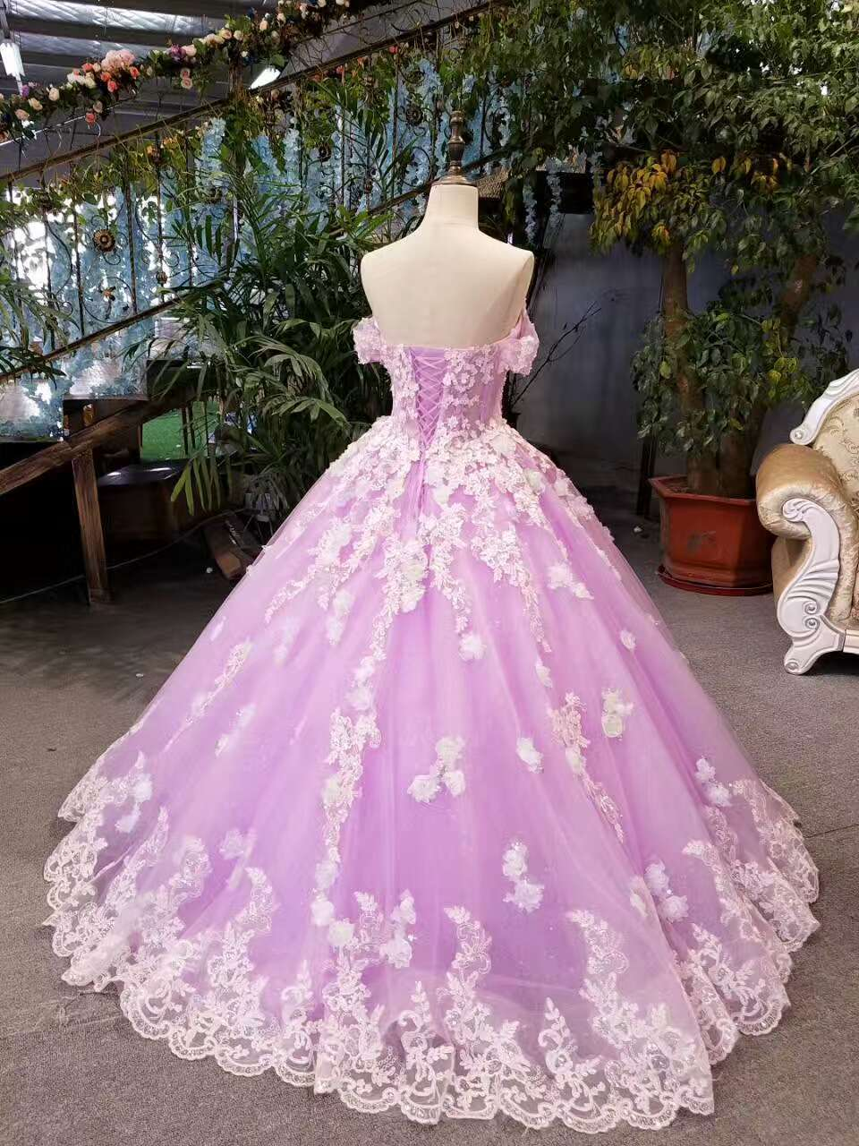 New Arrival Floral Wedding Dresses A-Line Floor Length Lace Up Off The Shoulder Ball Gown With Beads And Appliques Y1090