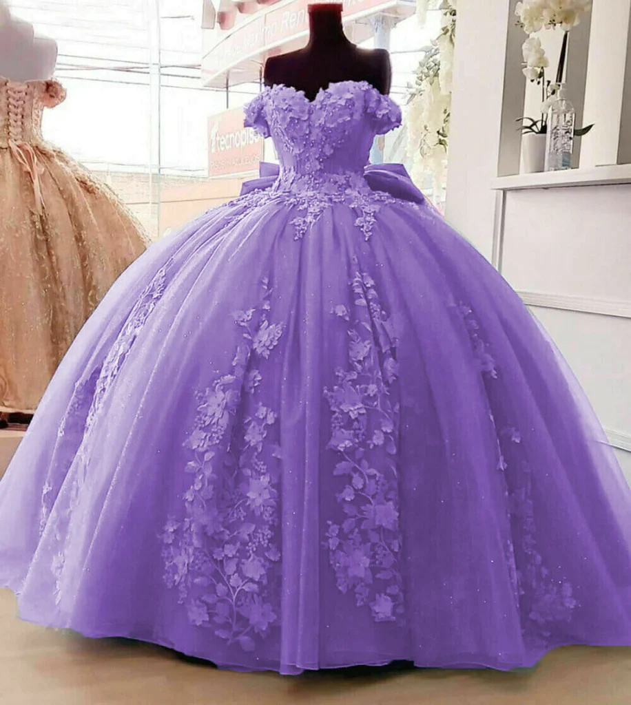 Beaded Princess Quinceanera Dresses with Big Bow Sweet 15 16 Ball Gown Y1485