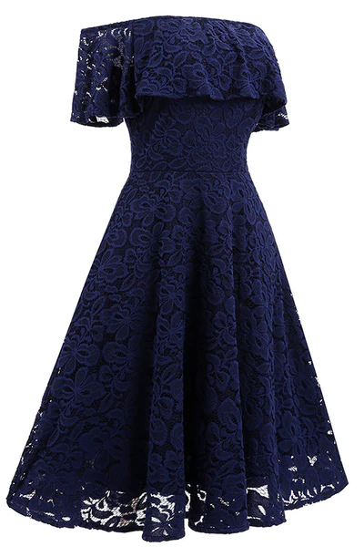 Dark Navy Lace A-line Homecoming Dress Y1160