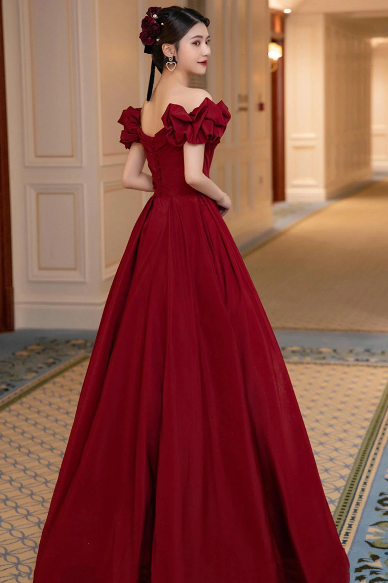 Burgundy Satin Long Prom Dress, A-Line Evening Dress Y1658