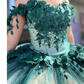 Green Ball Gown Quinceanera Dresses Off Shoulder 3d Flowers Beads Applique Sweet 15 16 Party Prom Dress Y292