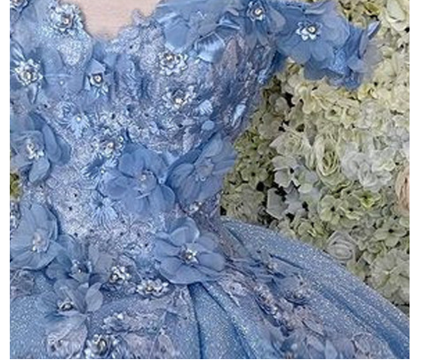 Off the shoulder blue ball gown , sparkly prom dress with flowers S26908