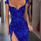 Cap Sleeve Royal Blue Prom Dress Sequins Y32