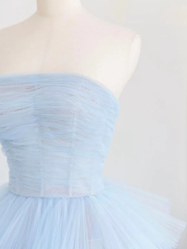 Winter Blue Tulle Long Prom Dress, Blue Layered Tulle Evening Dress Y393