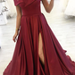 Simple burgundy off shoulder long prom dress burgundy evening dress Y253