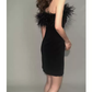 Womens Feather Off Shoulder Bandage Dresses Side Split Cocktail Party Bodycon Dress Black Short Homecoming Dress Y1356